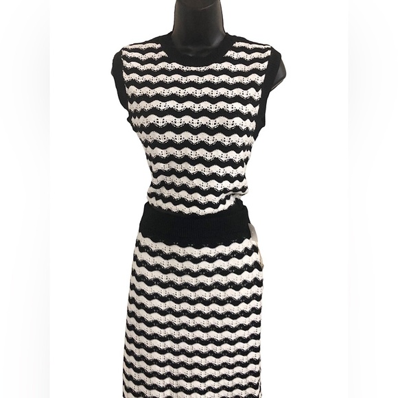 Jessica Simpson 2pc black white crochet look‎ sleeveless top and midi skirt set - Picture 1 of 8